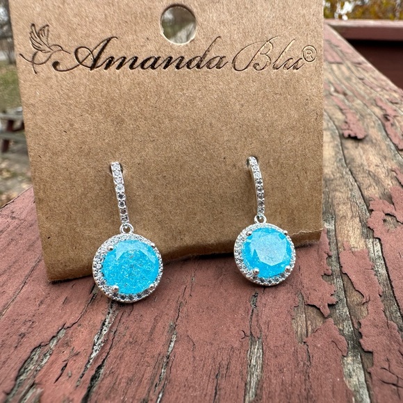 Amanda Blu Aqua and Silver Cracked Zircon Drop Earrings - Picture 7 of 8